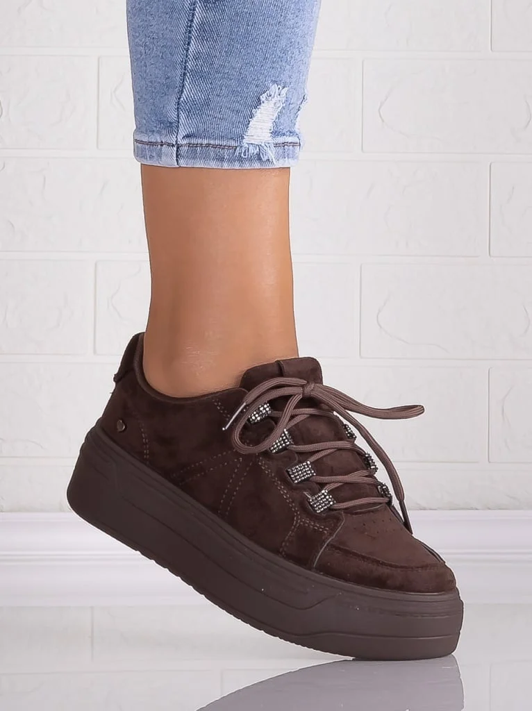 Sneakers dama cu platforma Maro din Piele Ecologica Intoarsa Davena