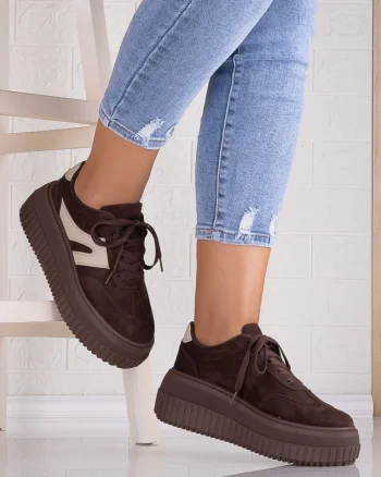 Sneakers dama cu platforma Maro din Piele Ecologica Intoarsa Nevasa