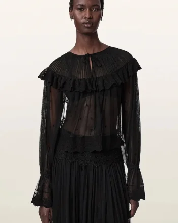 AllSaints  bluză cu volane pentru femei din dantelă UNRULY SUSIE LS TEE