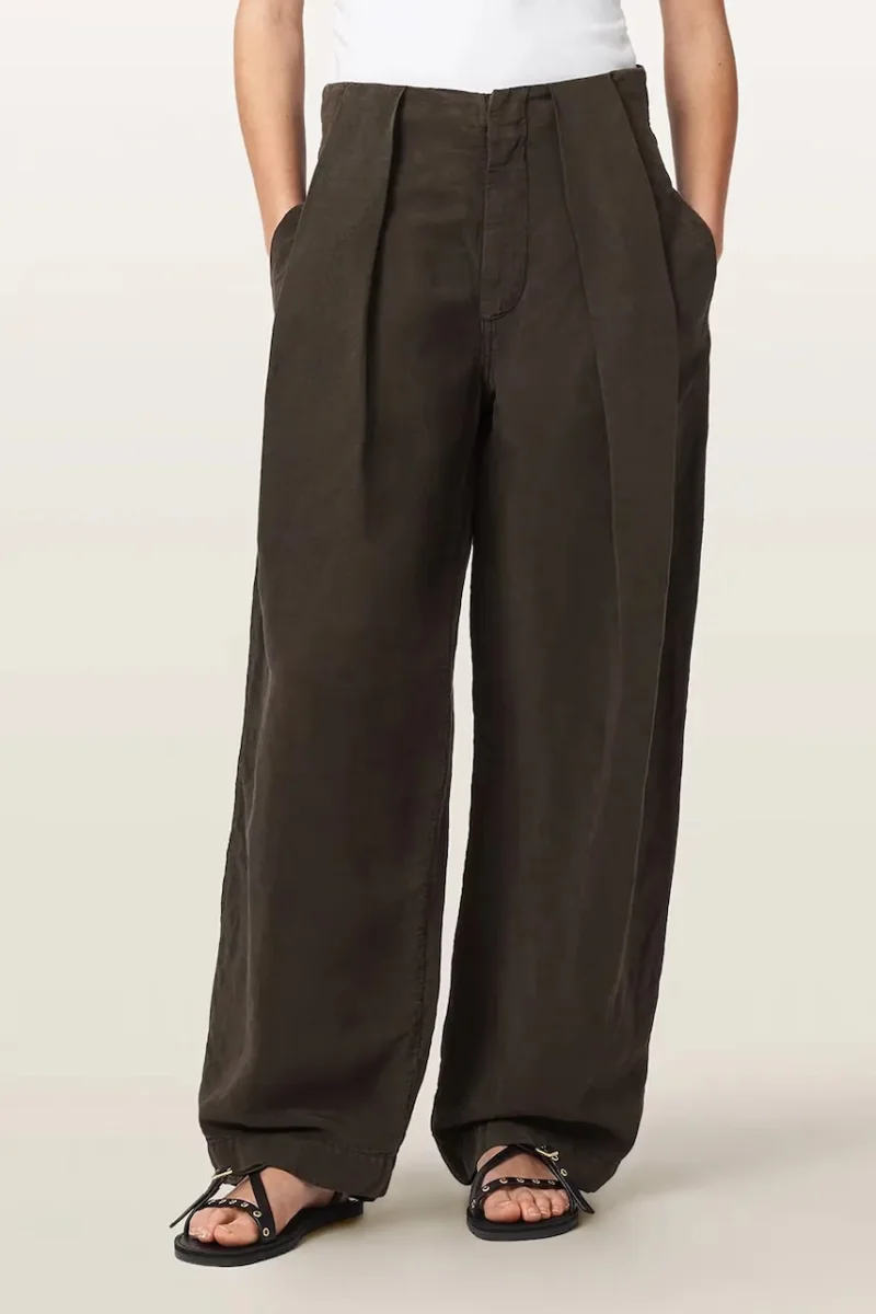 AllSaints  pantaloni wide leg pentru femei cu amestec de in PHI