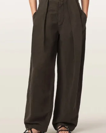 AllSaints  pantaloni wide leg pentru femei cu amestec de in PHI