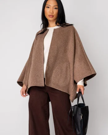 Palton handmade din lana reversibil Brown Taupe