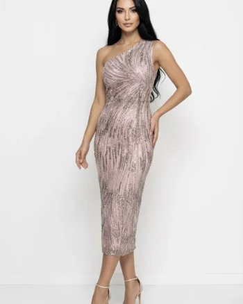 Rochie eleganta mulata pe corp de lungime midi