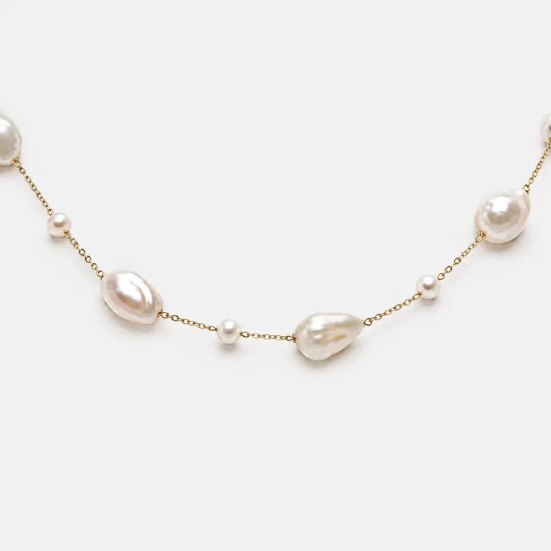Colier dama elegant cu perle Mallorca si perle Baroque, cu inchidere reglabila