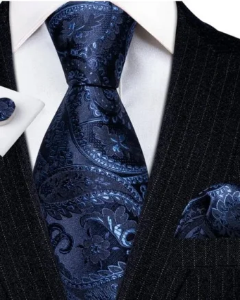 Set cravata bleumarin + batista + butoni - matase - model 699