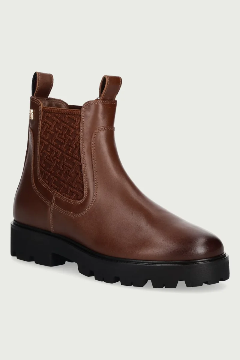 Tommy Hilfiger  ghete scurte pentru femei din piele TH MONOGRAM LEATHER CHELSEA BOOT