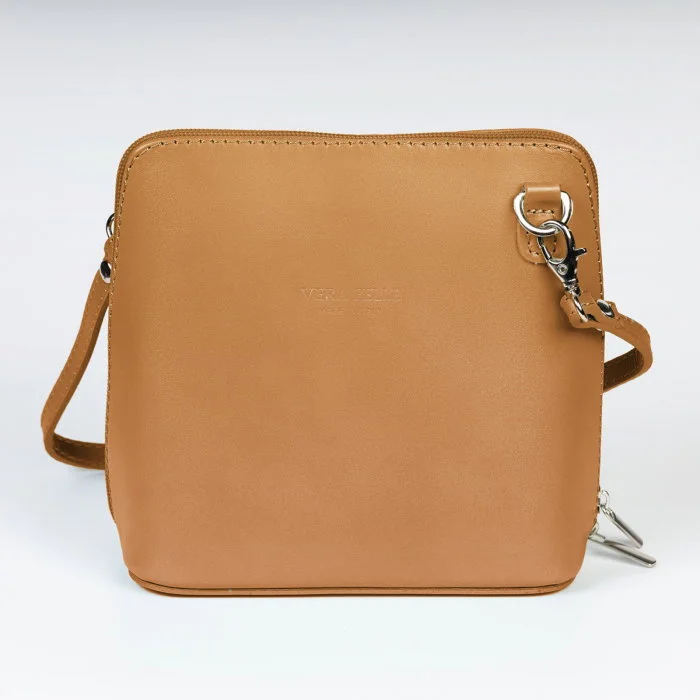 Geanta crossbody, din piele naturala, capucino