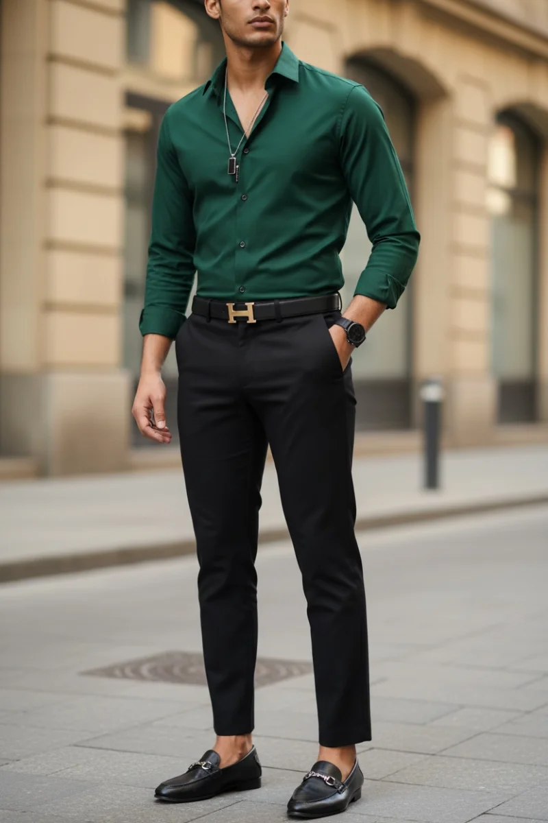 Camasa barbati bleumarin verde  slim fit  13538