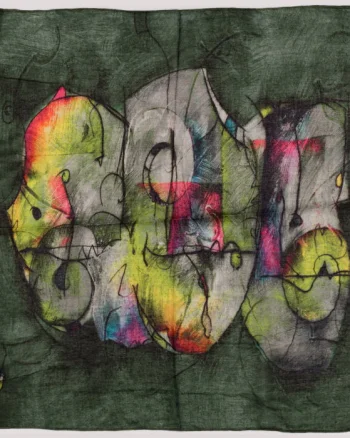 Esarfa tip batic din bumbac, cu imprimeu grafic abstract pe fond verde inchis