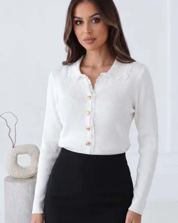 Cardigan din tricot striat cu gu...