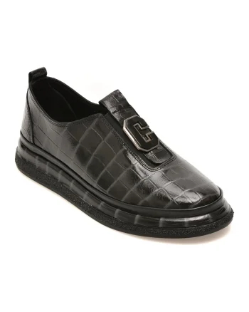Pantofi IMAGE negri, 55035, din piele croco