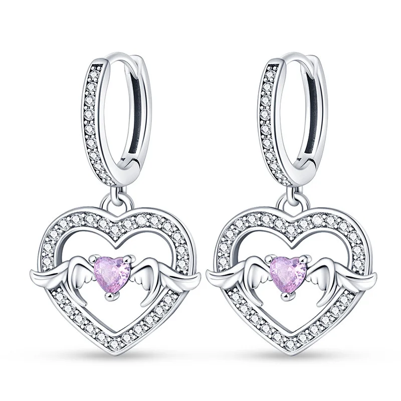 Cercei argint 925, JW603, model inima cu zirconiu, placati cu rodiu