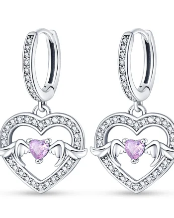 Cercei argint 925, JW603, model inima cu zirconiu, placati cu rodiu