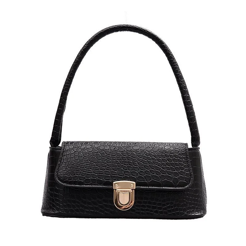 Geanta dama tip baguette,Isoria GT3980, textura crocodil, Neagra