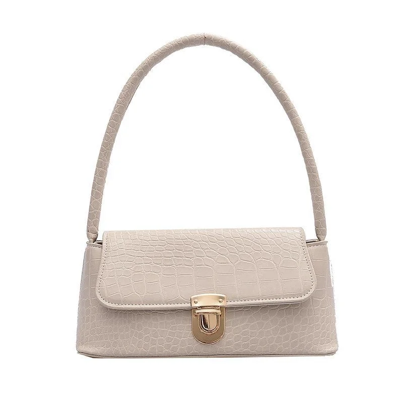 Geanta dama tip baguette,Isoria GT3982,textura crocodil, Crem