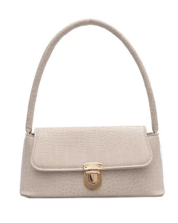 Geanta dama tip baguette,Isoria GT3982,textura crocodil, Crem