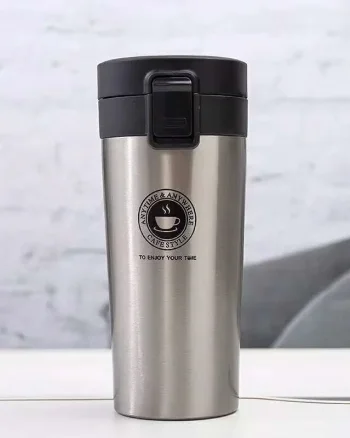 Cana Termos Premium din Inox cu Capac Flip 380 ml, TRM016, Argintiu