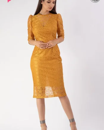Rochie mustar Moze din broderie mustar