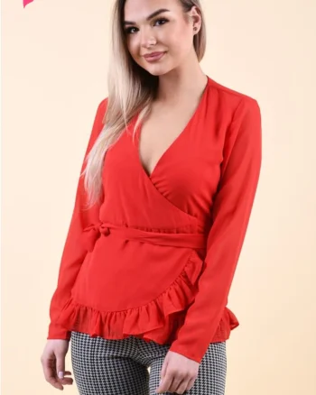 Camasa dama parte peste parte confectionata din voal de culoare rosie
