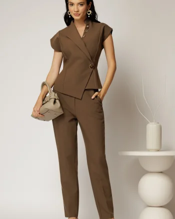 Compleu DY Fashion office maro cu vesta si pantaloni