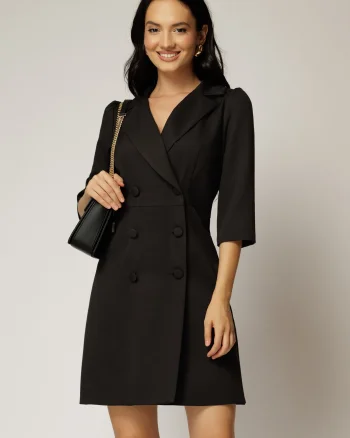 Rochie scurta office neagra tip sacou cu inchidere cu nasturi