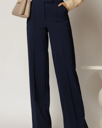 Pantaloni dama bleumarin cu croi drept si inchidere cu doi nasturi