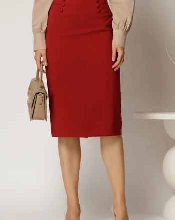 Fusta midi bordo office cu nasturi pe talie