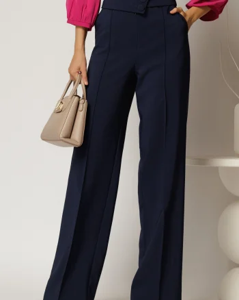 Pantaloni eleganti bleumarin cu 3 nasturi si croi evazat