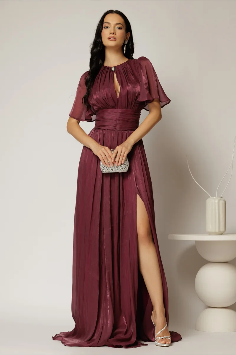 Rochie DY Fashion lunga mov pruna de seara din voal peliculizat