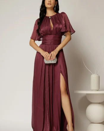 Rochie DY Fashion lunga mov pruna de seara din voal peliculizat