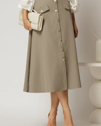 Fusta DY Fashion grej midi clos cu nasturi si capace