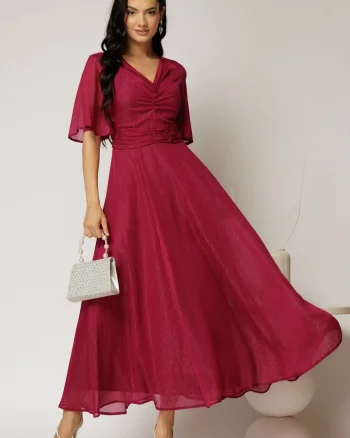 Rochie DY Fashion midi magenta din voal cu fir lurex