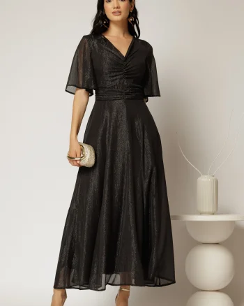 Rochie DY Fashion midi neagra din voal cu fir lurex