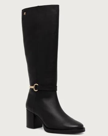 Tommy Hilfiger  cizme cu toc pentru femei din piele TH STUD HEEL RIDING KNEE BOOT