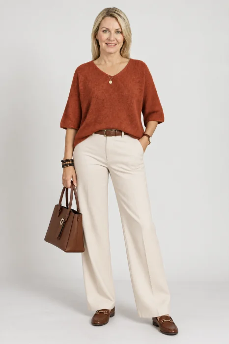Pulover pufos cu alpaca, oversize cu maneca fluture, caramiziu