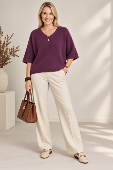 Pulover pufos cu alpaca, oversize cu maneca fluture, visiniu