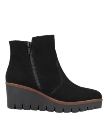Ghete casual, dama, RIEKER, Y5065-00 negru, piele intoarsa