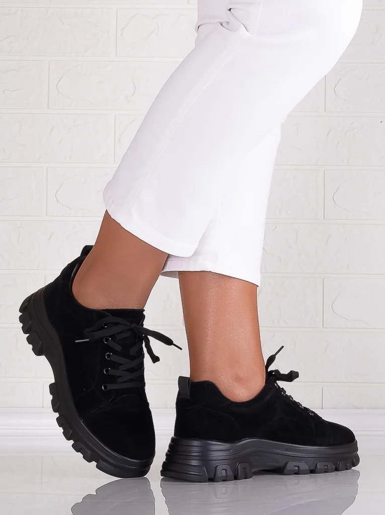 Pantofi dama casual Negri din Piele Naturala Intoarsa Alisma
