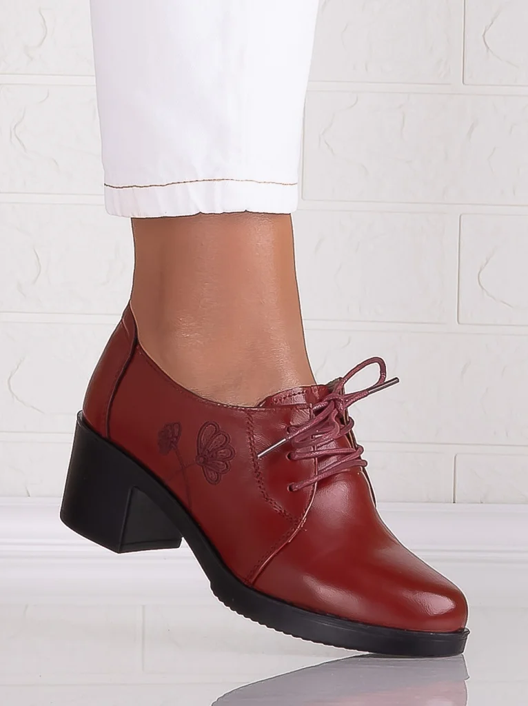 Pantofi dama cu toc Bordo din Piele Naturala Krina