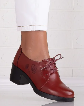 Pantofi dama cu toc Bordo din Piele Naturala Krina