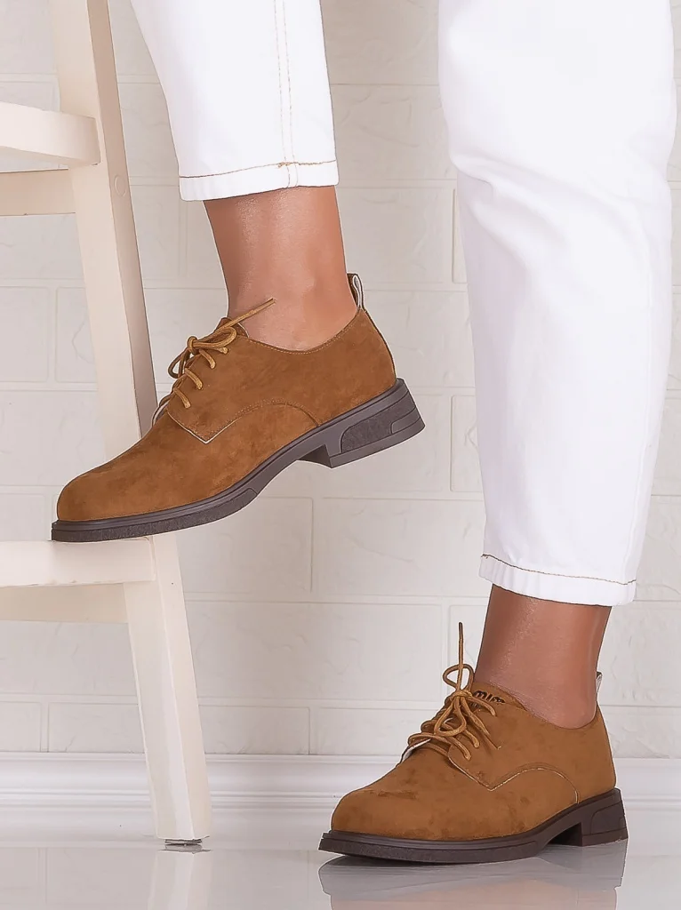 Pantofi dama casual Camel din Piele Ecologica Intoarsa Surana