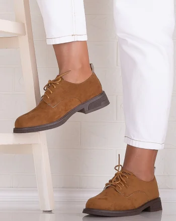 Pantofi dama casual Camel din Piele Ecologica Intoarsa Surana