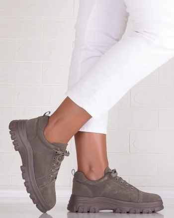Pantofi dama casual Khaki din Piele Naturala Intoarsa Alisma