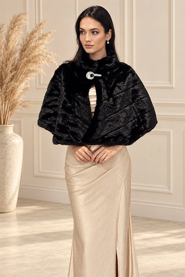 Blana ecologica Ottavia, cu brosa si prindere pe interior, Negru, Marime OneSize