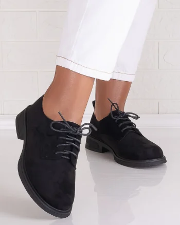 Pantofi dama casual Negri din Piele Ecologica Intoarsa Surana