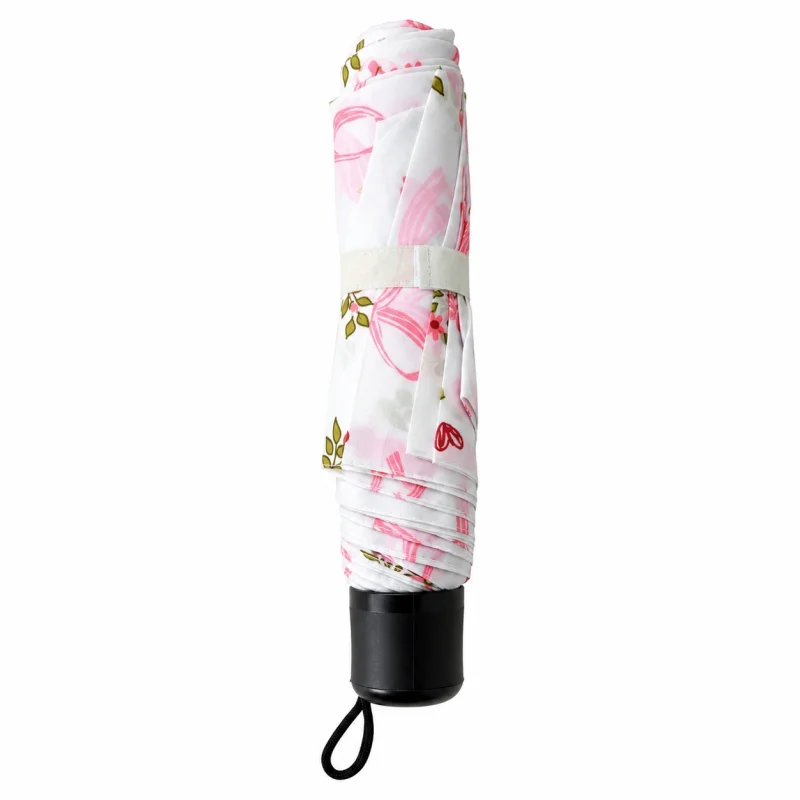 Umbrela pliabila pentru ploaie, 8 spite, diametru 97 cm, UMB072, Alba cu imprimeu fundite