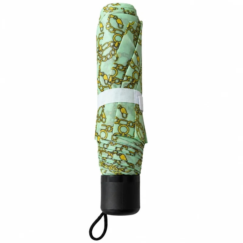 Umbrela pliabila pentru ploaie, 8 spite, diametru 97 cm, UMB078, Verde cu imprimeu lanturi