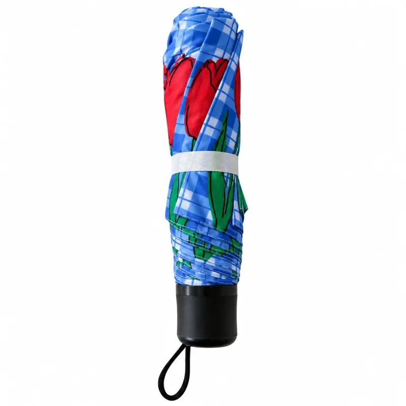 Umbrela pliabila pentru ploaie, 8 spite, diametru 97 cm, UMB079, Albastra cu imprimeu lalele