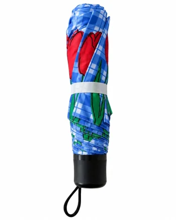 Umbrela pliabila pentru ploaie, 8 spite, diametru 97 cm, UMB079, Albastra cu imprimeu lalele