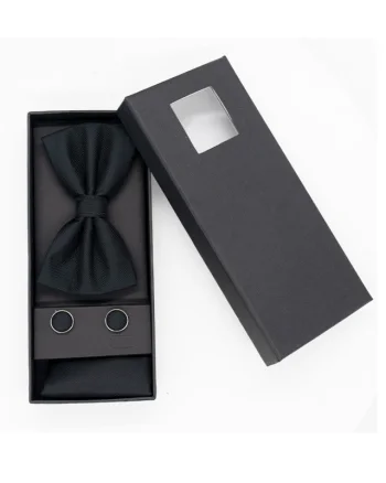 Set 3 piese Elegant, pentru barbati, papion, buton si batista din stofa, negru, EG015